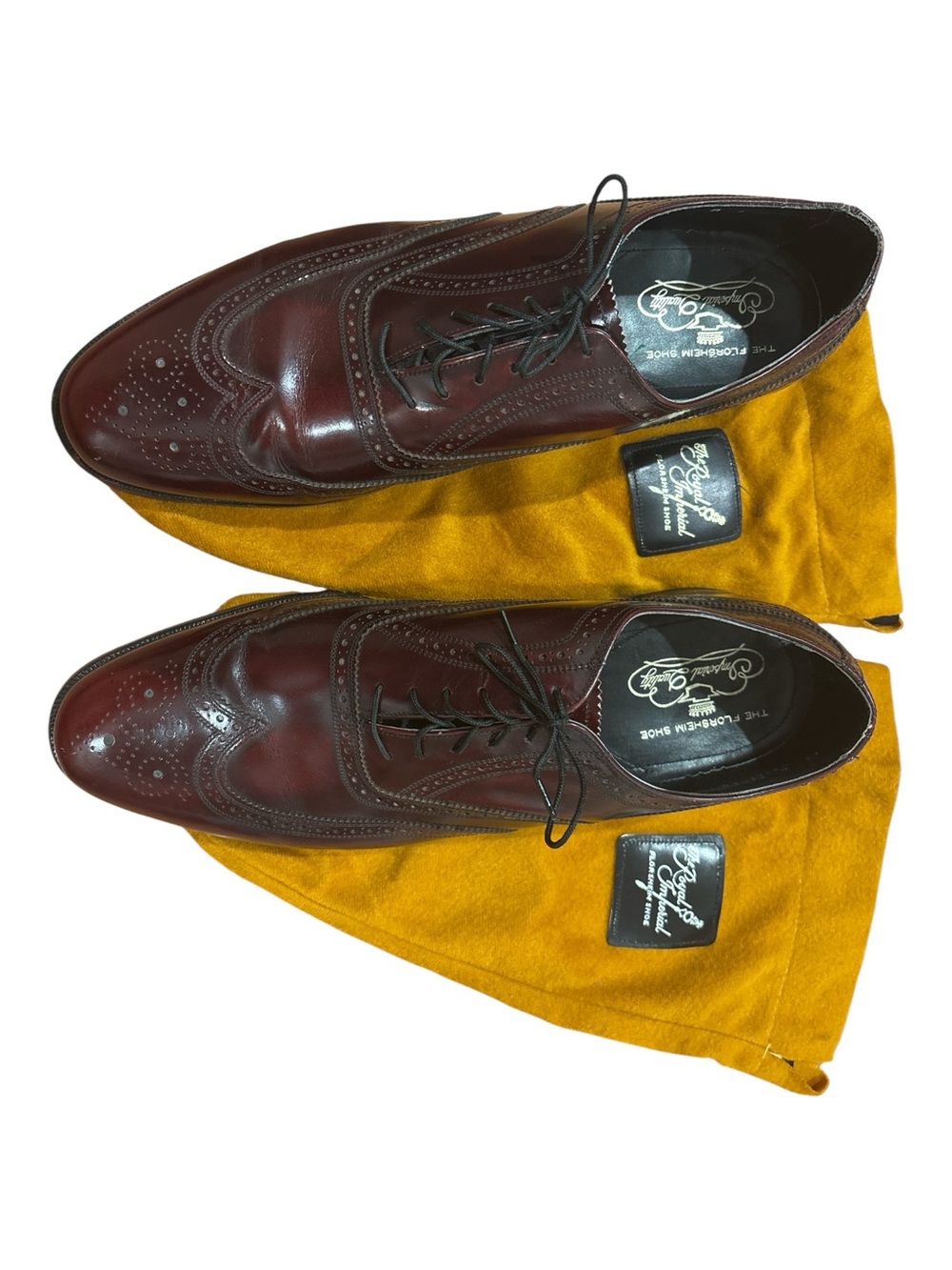 60s-70s FLORSHEIM ROYAL IMPERIAL OXBLOOD LEATHER WINGTIP SHOES W DUST COVER 13D - Picture 3 of 12